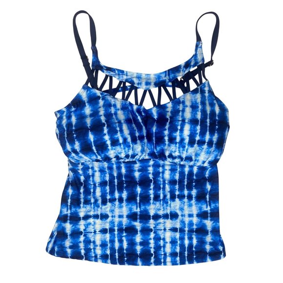NWT $84 24th & Ocean Tankini Swim Top 18W Blue Tie Dye Plus Size Swimwear $94 - Picture 1 of 13